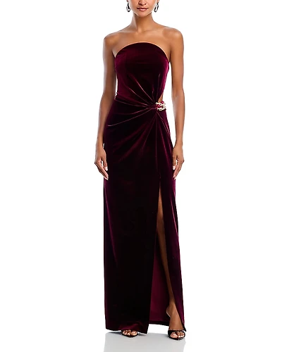 Self-Portrait Burgundy Velvet Bandeau Maxi Dress