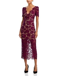 Self-Portrait Burgundy Floral Lace Midi Dress