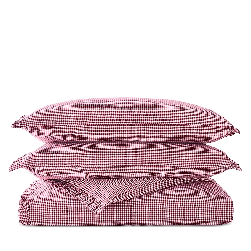 Christy Gingham Ruffle Duvet Cover Set, Full Queen