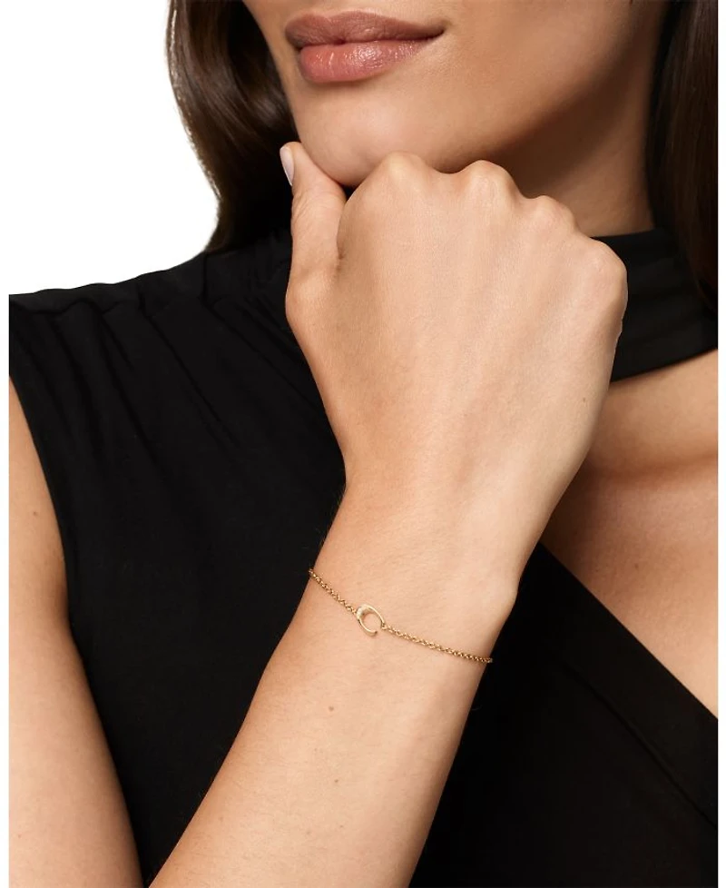 Petite Pavé Initial Chain Bracelet 18K Yellow Gold with Diamond