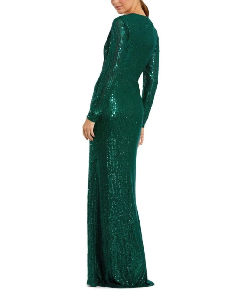 Sequined Long Sleeve Side Knot Gown