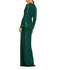 Sequined Long Sleeve Side Knot Gown