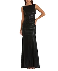 Metallic Cowl Back Column Gown