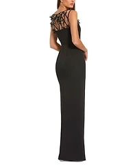 Sleeveless Crepe Gown with Embellished Bows