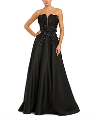 Mac Duggal Strapless Satin Floral Beaded Embellished Ballgown