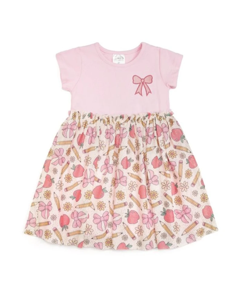 Girls' Back To School Cutie Patch Short Sleeve Tutu Dress - Little Kid, Big Kid