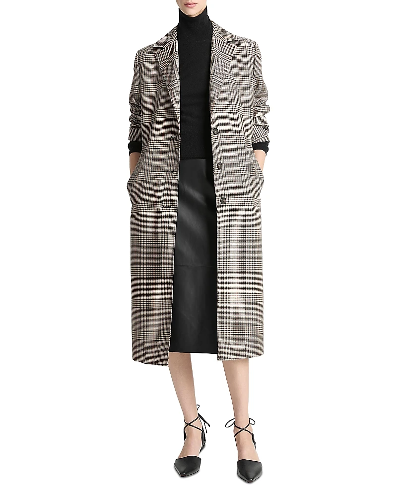 Vince Pressed Plaid Car Coat