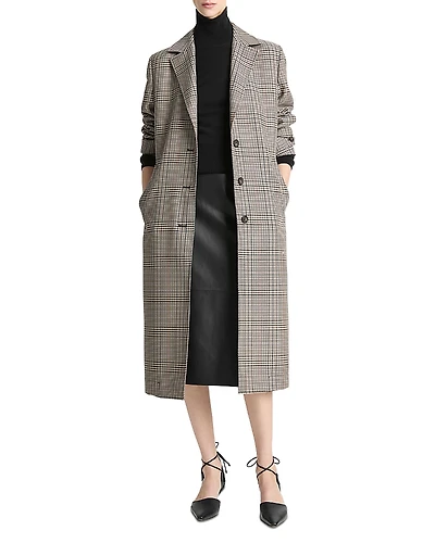 Vince Pressed Plaid Car Coat