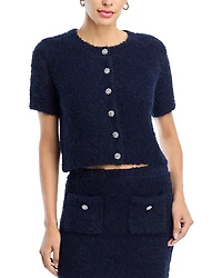 Aqua Boucle Short Sleeve Cardigan - Exclusive