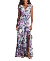 Tadashi Shoji Sinai Floral Cascading Ruffle Gown