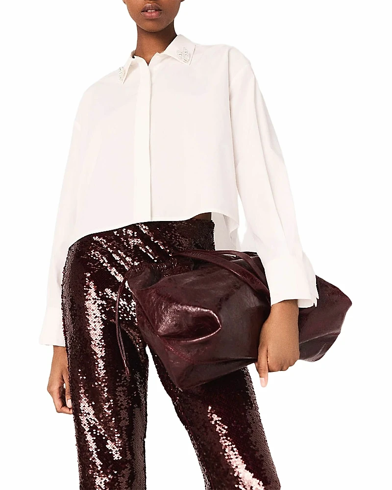 Maje Cropped Shirt with Jewel Detail