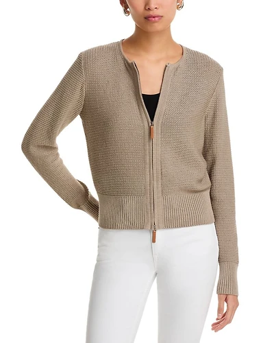 Textured Zip Front Cardigan