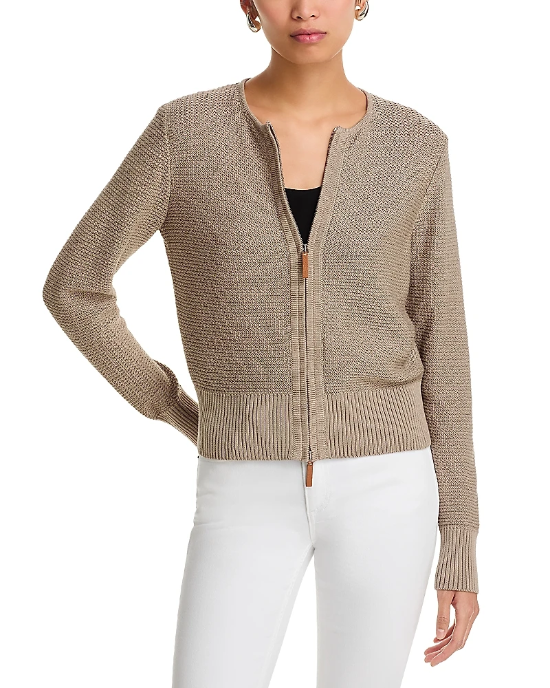 Lafayette 148 New York Textured Zip Front Cardigan