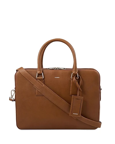 Sandro Large Grained Leather Briefcase