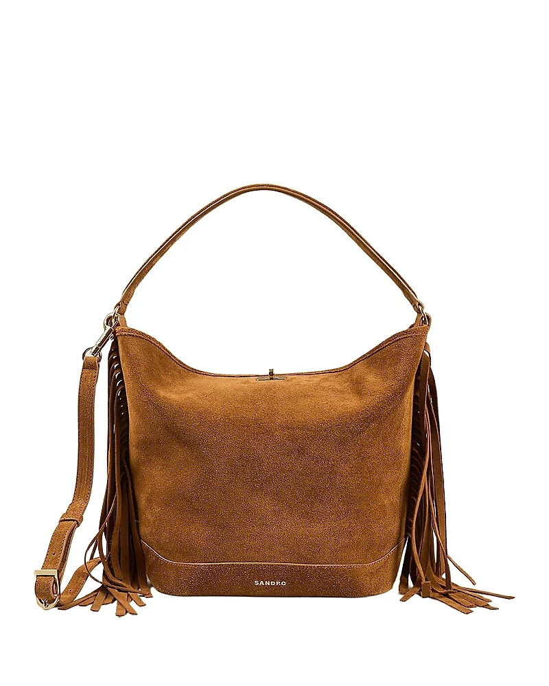 Sandro Fringed Suede Bucket Bag