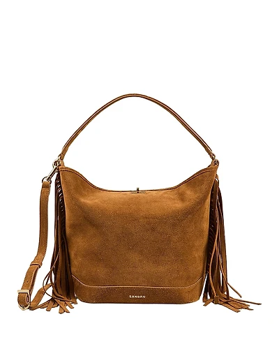 Sandro Fringed Suede Bucket Bag