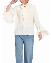 Elle Collection Flounce Trimmed Tie Neck Blouse