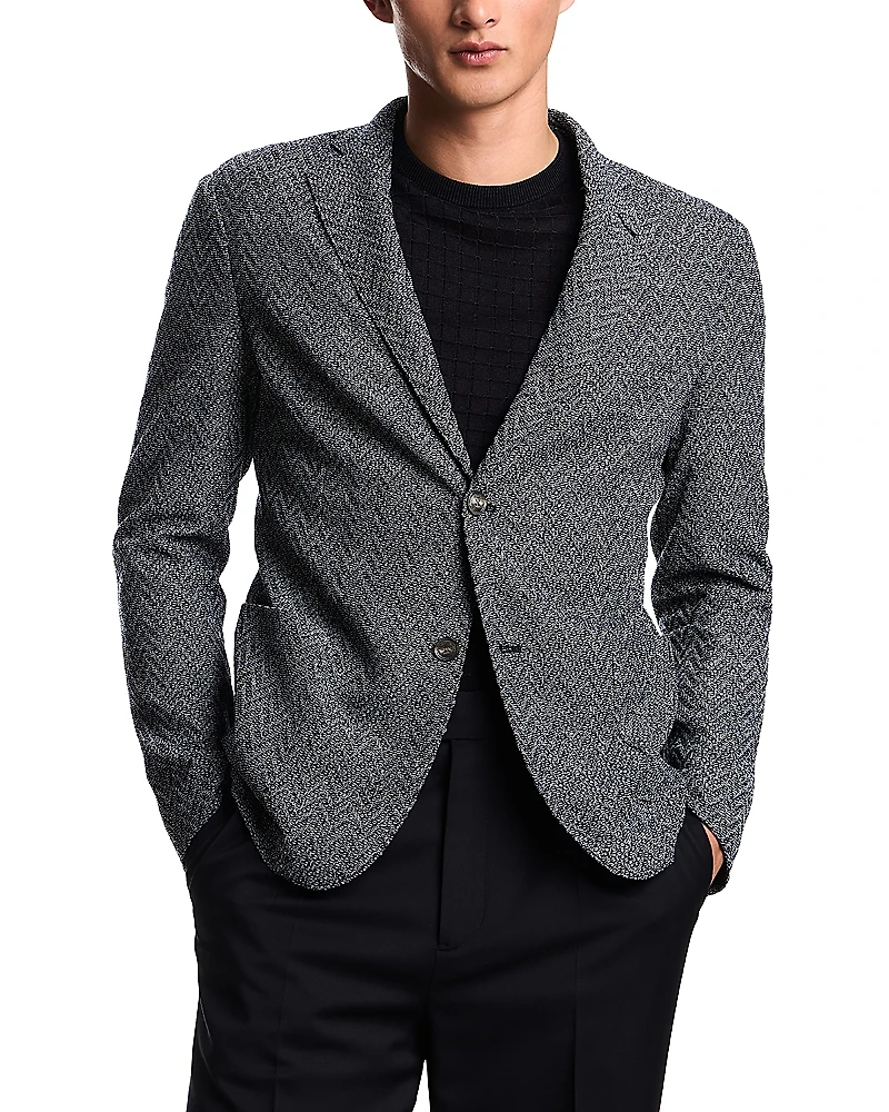 Emporio Armani Chevron Motif Knit Effect Wool Regular Fit Blazer
