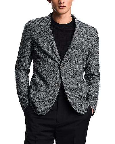Emporio Armani Chevron Motif Knit Effect Wool Regular Fit Blazer