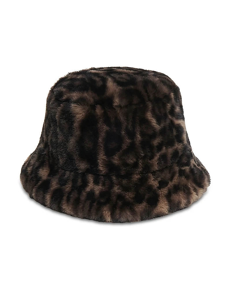 Apparis Amara Leopard Print Faux Fur Bucket Hat