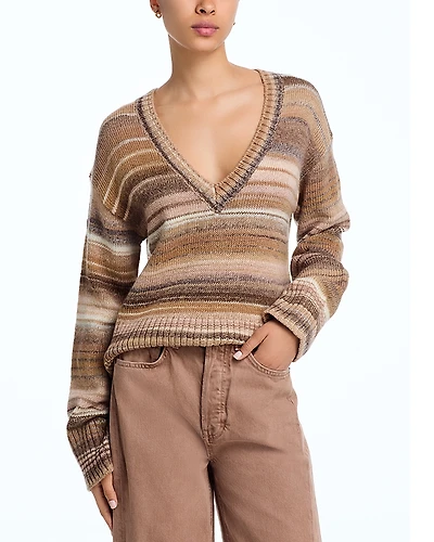 Veronica Beard Diora Striped V Neck Sweater