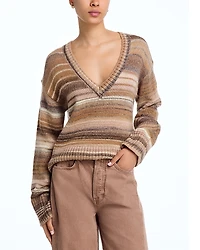 Veronica Beard Diora Striped V Neck Sweater