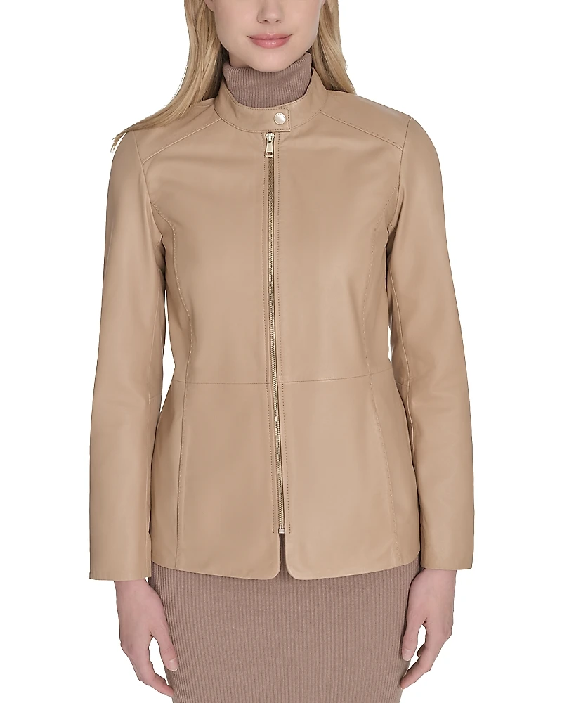 Cole Haan Stand Collar Leather Jacket