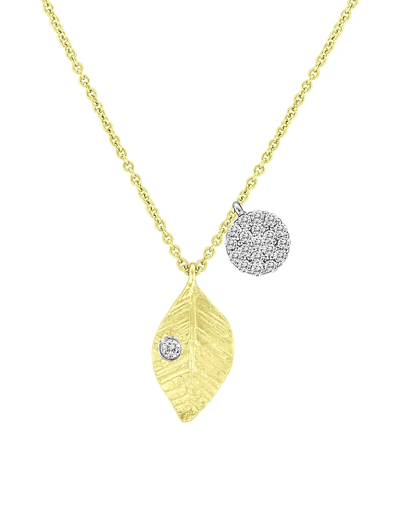 Meira T Yellow Gold Plated Silver Diamond Leaf & Dangle Charm Necklace, 16-18