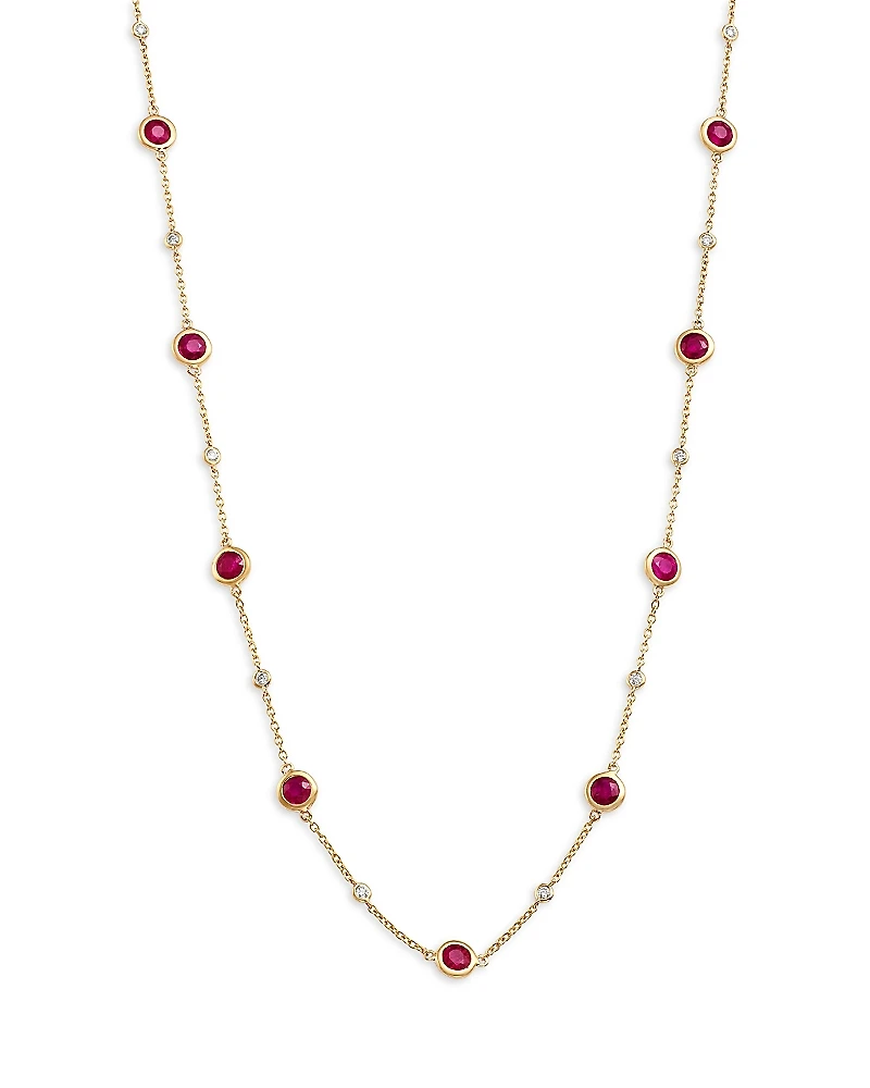 Bloomingdale's Fine Collection Ruby & Diamond Bezel Station Necklace