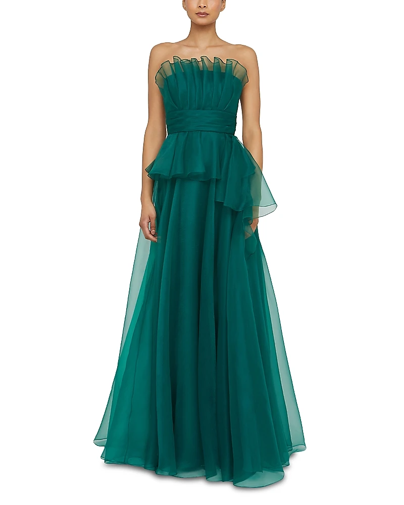 Theia Georgia Fan Bodice Gown