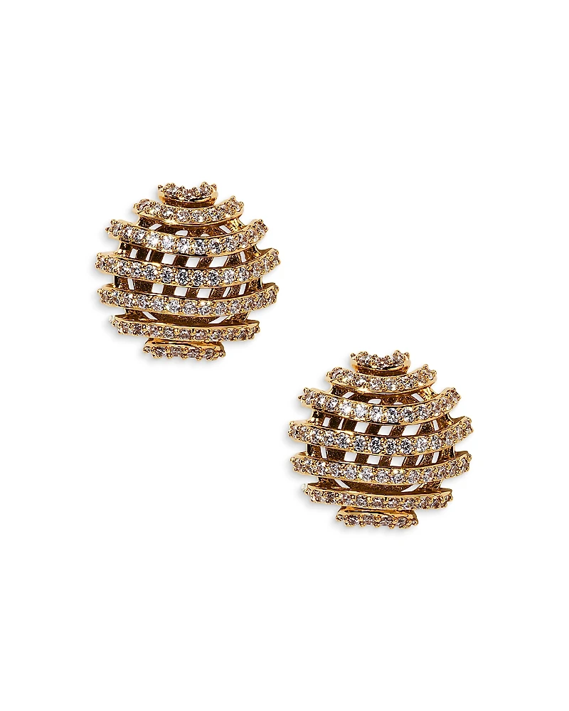 Nadri Pisa Open Pave 18K Yellow Gold Plated Stud Earrings, 0.6 diameter