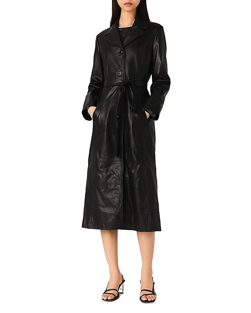 Maje Long Leather Trench Coat