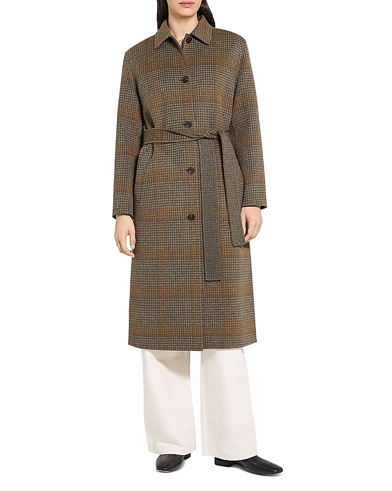 Theory Wool & Cashmere Plaid Classic Collar Coat