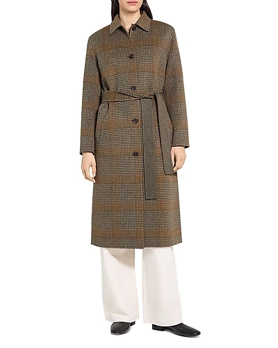 Theory Wool & Cashmere Plaid Classic Collar Coat