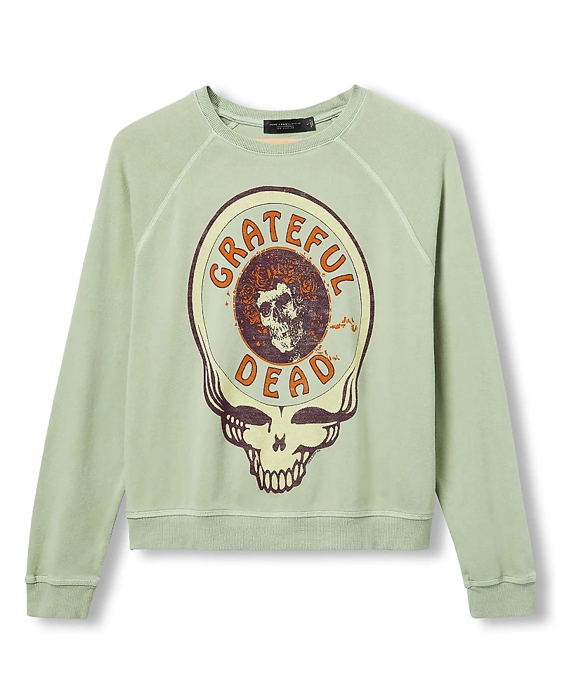 Junk Food Clothing Women's Grateful Dead Skull Raglan Crew Fleece Sweatshirt