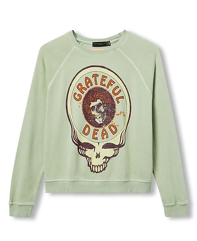 Junk Food Clothing Women's Grateful Dead Skull Raglan Crew Fleece Sweatshirt