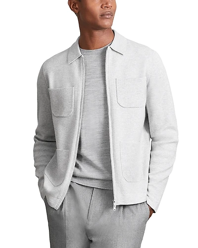 Reiss Roberto Long Sleeved Zip Through Ribbed Four Pocket Shirt Jacket