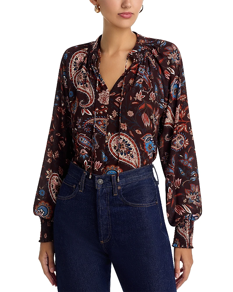 T Tahari Split Neck Paisley Print Blouse