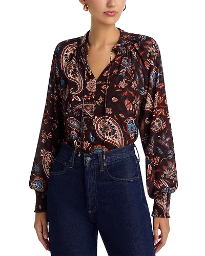T Tahari Split Neck Paisley Print Blouse
