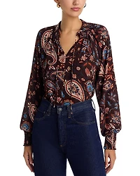 T Tahari Split Neck Paisley Print Blouse