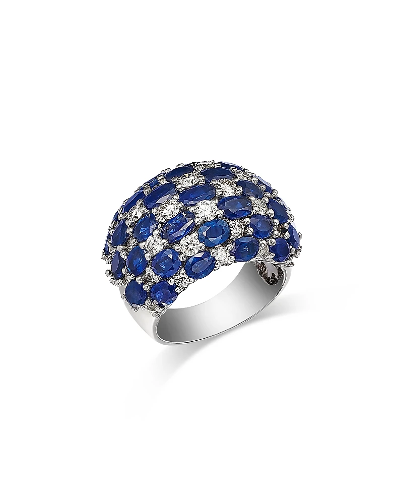 Bloomingdale's Fine Collection Blue Sapphire & Diamond Checkerboard Cluster Ring
