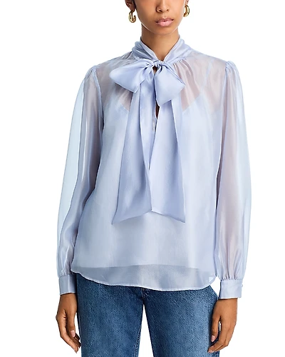 Aqua Tie Neck Long Sleeve Top - Exclusive