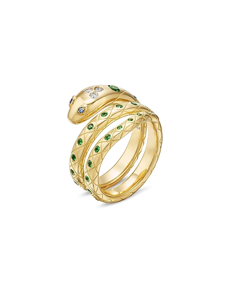 Temple St. Clair 18K Yellow Gold Fj Tsavorite, Blue Sapphire, & Diamond Delphi Serpent Wrap Ring
