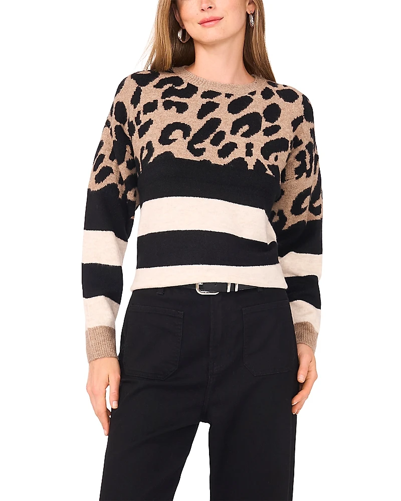Vince Camuto Leopard Stripe Crewneck Sweater