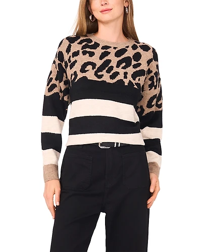 Vince Camuto Leopard Stripe Crewneck Sweater