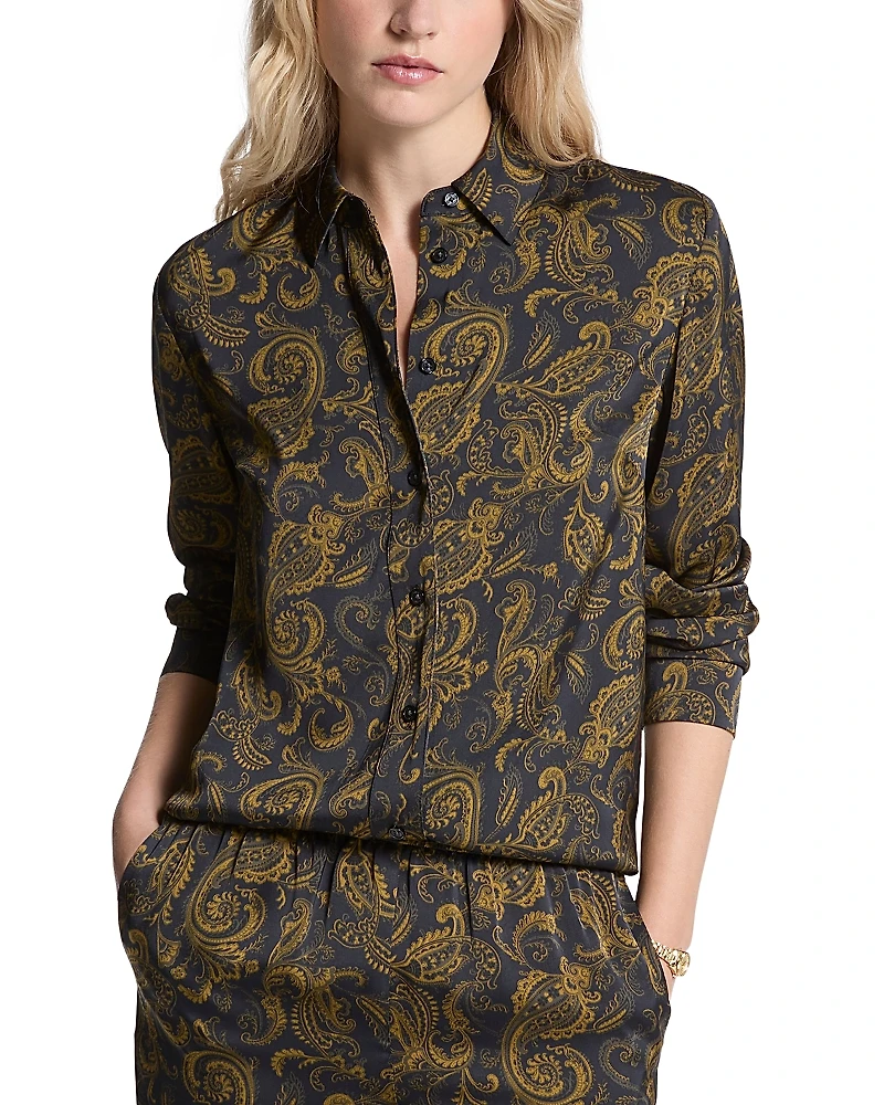 Michael Kors Satin Paisley Long Sleeve Shirt