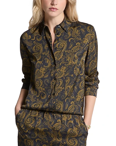 Michael Kors Satin Paisley Long Sleeve Shirt