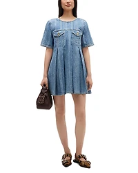 Ganni Striped Denim Pleated Dress