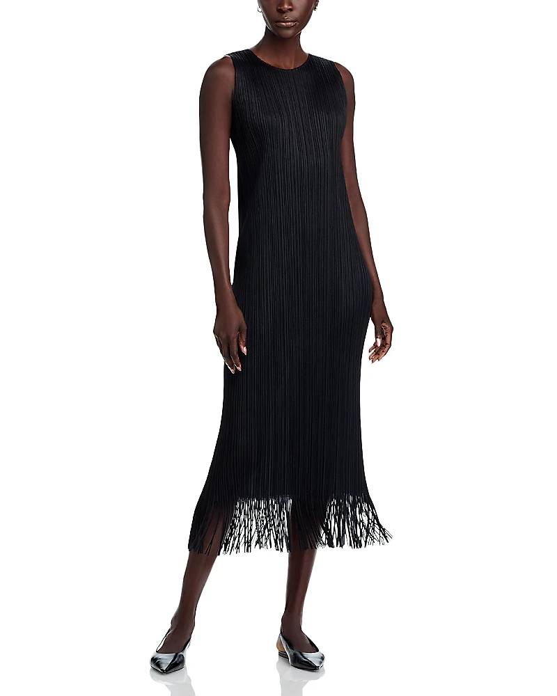 Pleats Please Issey Miyake Wave Plisse Fringe Hem Dress