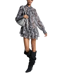 Michael Michael Kors Paisley Tie Neck Mini Dress